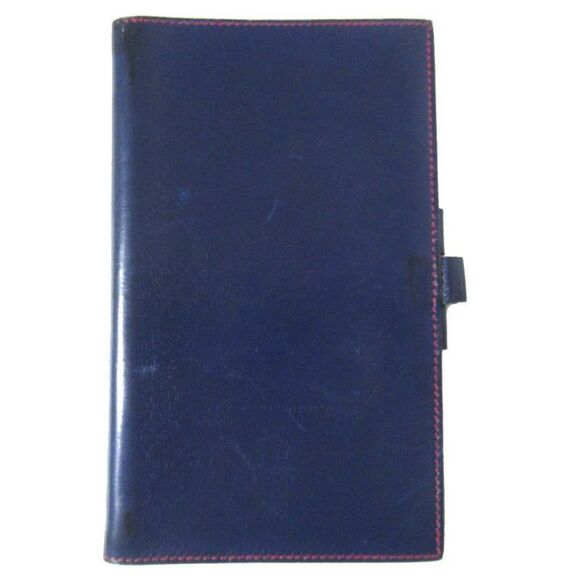 Good Hermes □A Engraved Agenda A6 Box Calf Notebook Cabas - Navy And Red Men